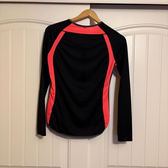 Nike Long Sleeve Activewear Top Small Black Orange Trim Mesh Inlay Dri-Fit Crew - Picture 2 of 3